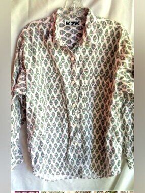 KZK M Lavender Lime Flower Cotton Oxford Button Down Shirt Top